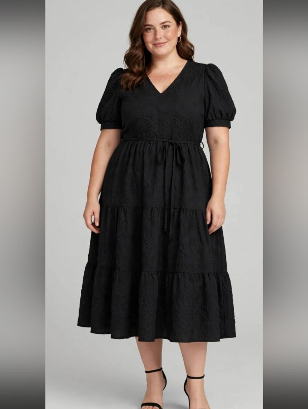 Black Textured Tiered Midi Dress - Women's Size 8/10 Brand New